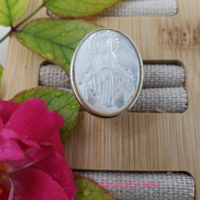 Bague catholique religieuse médaille miraculeuse nacre sertie clos