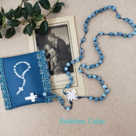 Chapelet en jade teinté artisanal – médaille miraculeuse argent & croix nacre