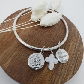 Jonc argent aux médailles religieuses gravées