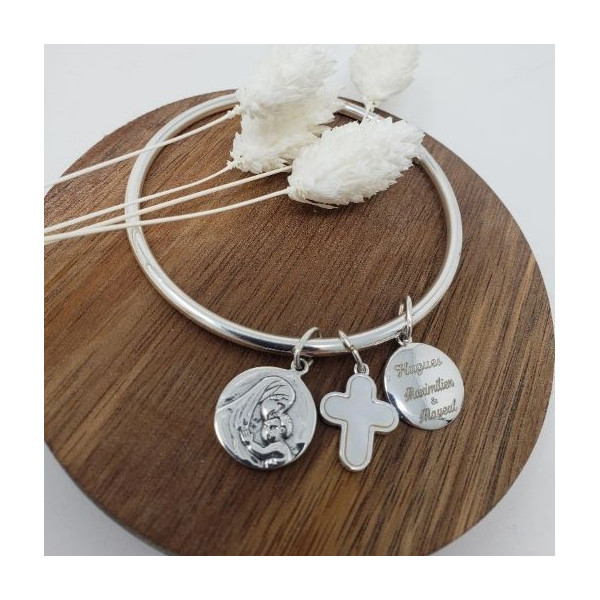 Jonc argent aux médailles religieuses gravées