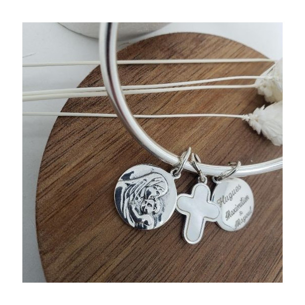 Jonc argent aux médailles religieuses gravées