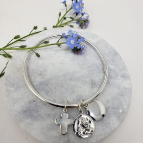 Jonc argent aux médailles religieuses gravées