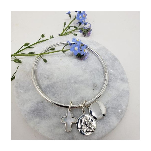 Jonc argent aux médailles religieuses gravées