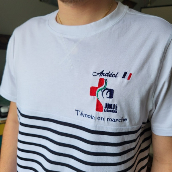 Marinière tee-shirt des jeunes français des JMJ Lisbonne 2023 brodée