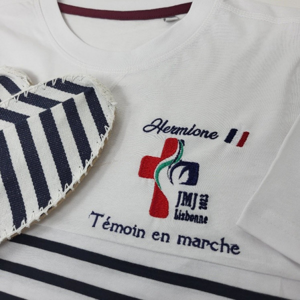 Marinière tee-shirt des jeunes français des JMJ Lisbonne 2023 brodée