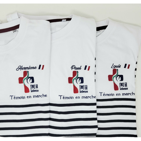 Marinière tee-shirt des jeunes français des JMJ Lisbonne 2023 brodée