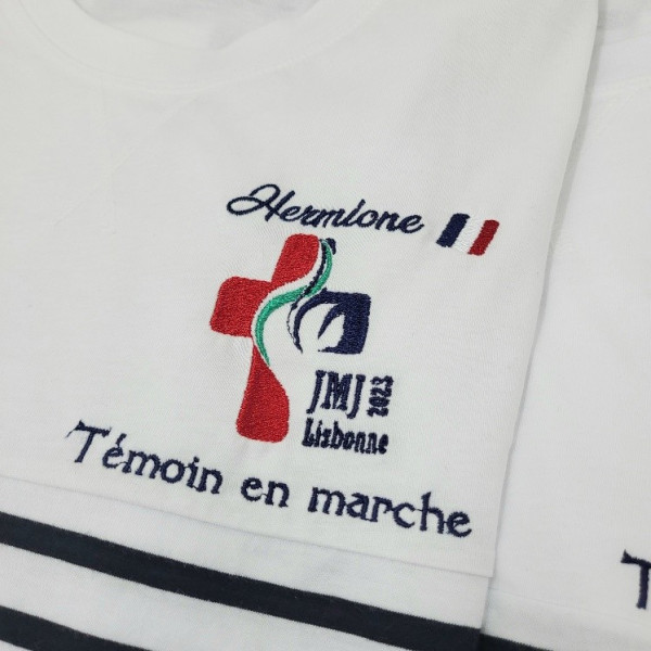 Marinière tee-shirt des jeunes français des JMJ Lisbonne 2023 brodée