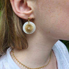 Boucles d’oreilles Sacré-Cœur acier inoxydable sur nacre