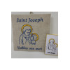 Cadre religieux en lin brodé d'un Saint Joseph et carte prière