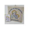 Cadre religieux en lin brodé d'un Saint Joseph et carte prière