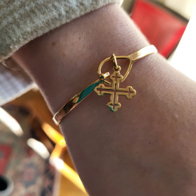 Bracelet jonc anhk religieux plaqué or à la croix
