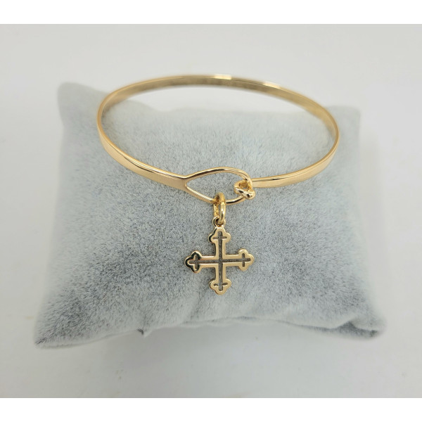 Bracelet jonc anhk religieux plaqué or à la croix