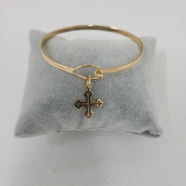 Bracelet jonc anhk religieux plaqué or à la croix