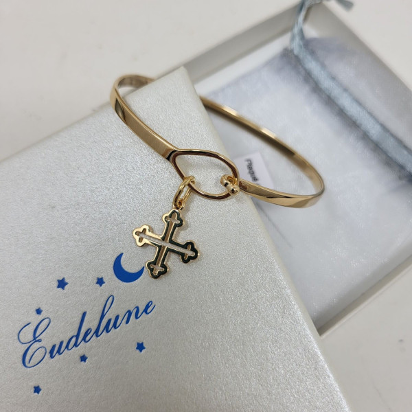 Bracelet jonc anhk religieux plaqué or à la croix