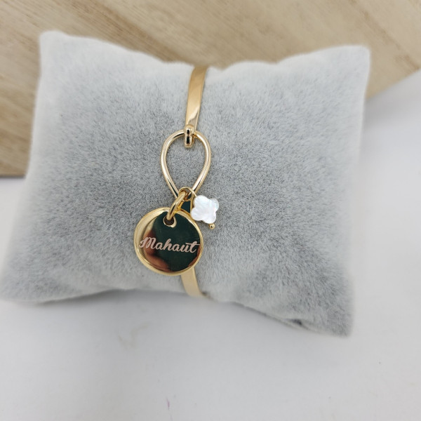 Bracelet jonc anhk religieux plaqué or à la croix