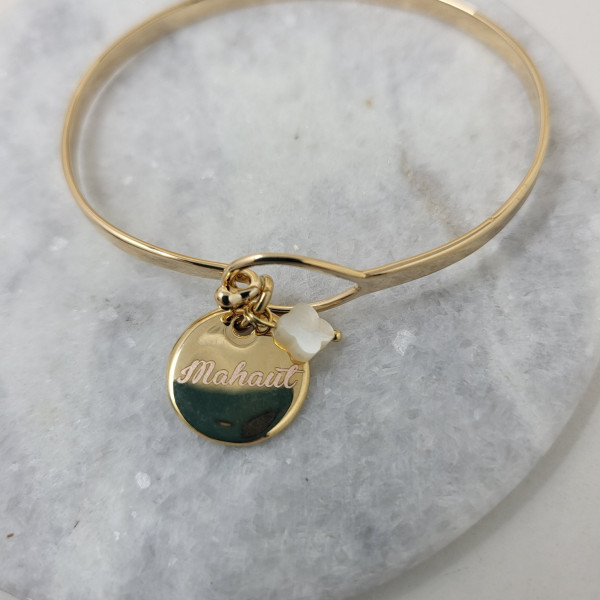 Bracelet jonc anhk religieux plaqué or à la croix