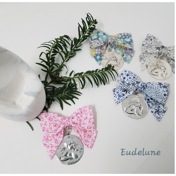 Ange de berceau liberty – Saint Raphaël protecteur, angelot acier doré