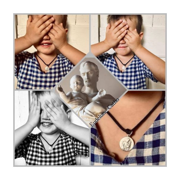 Collier Saint Joseph garçon en acier avec prière incluse en option