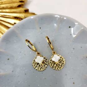 Boucles d’oreilles religieuses Notre-Dame de Paris - Croix en nacre