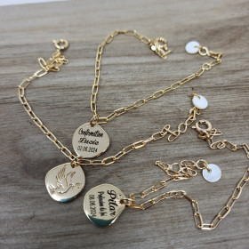 Bracelet médaille colombe argent ou plaqué or