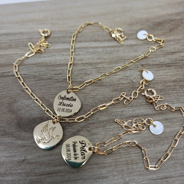 Bracelet médaille colombe argent ou plaqué or