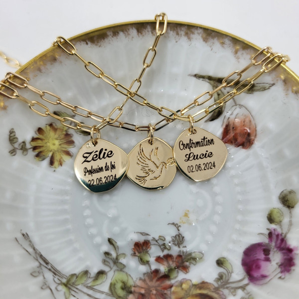 Bracelet médaille colombe argent ou plaqué or