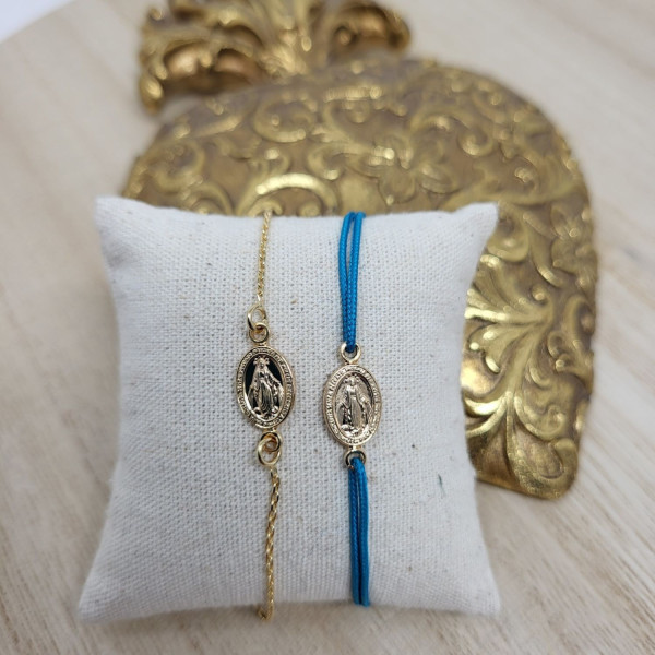 Bracelet religieux avec une médaille miraculeuse sur chaine plaqué or