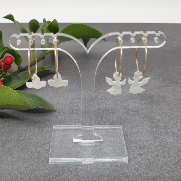 Boucles d'oreilles créoles colombe nacre avec rosace ajourée dorée