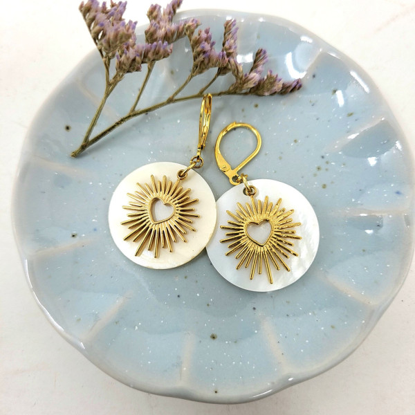 Boucles d’oreilles Sacré-Cœur acier inoxydable sur nacre