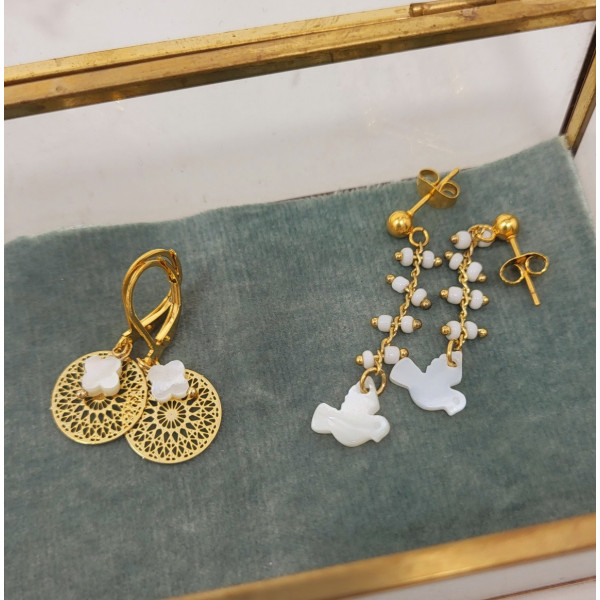 Boucles d'oreilles Notre-Dame de Fourvière colombe blanche