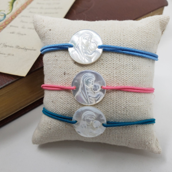 Bracelet vierge à l'enfant ou ange sur élastique pour allaiter un bébé