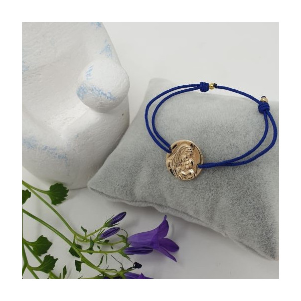 Bracelet cordon médaille Vierge à l'Enfant gravée
