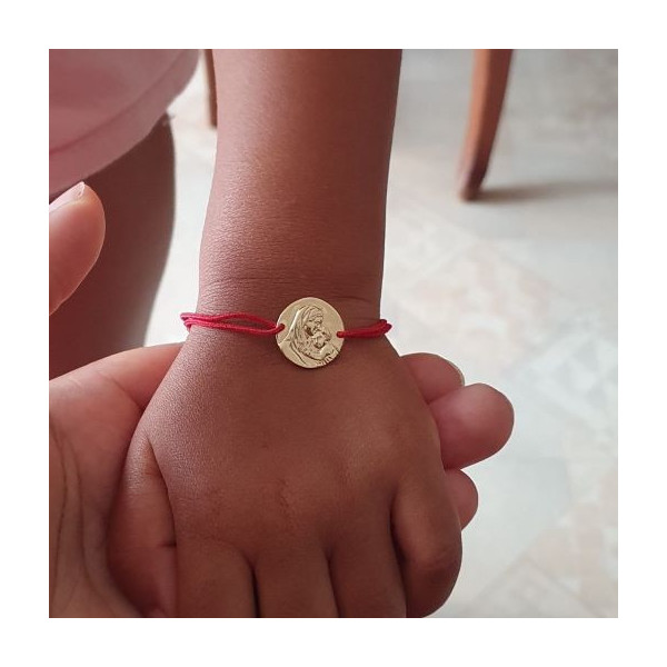 Bracelet cordon médaille Vierge à l'Enfant gravée