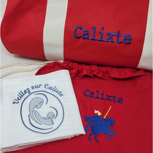 Sac à cordelette personnalisé - Prénom brodé et dessin au choix