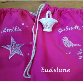 Sac à cordelette personnalisé - Prénom brodé et dessin au choix