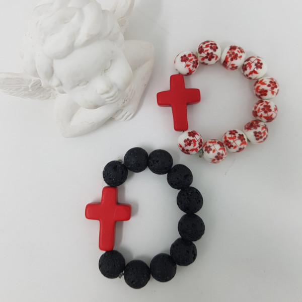 Dizainier porte-clés unique, céramique ou pierre de lave, croix nacre