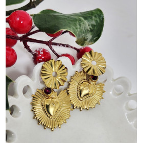 Boucles d’oreilles religieuses Visitation - Sacré Cœur doré