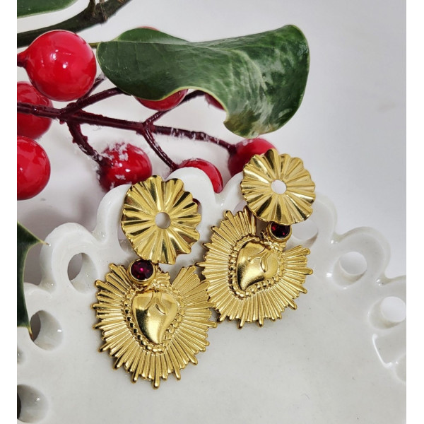 Boucles d’oreilles religieuses Visitation - Sacré Cœur doré