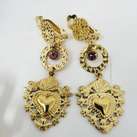 Boucles d’oreilles religieuses Marguerite-Marie – Sacré Cœur doré baroque