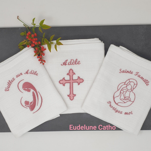 Lange bébé religieux protecteur brodé et personnalisé de bienvenu