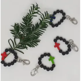 Dizainier porte-clés unique, céramique ou pierre de lave, croix nacre