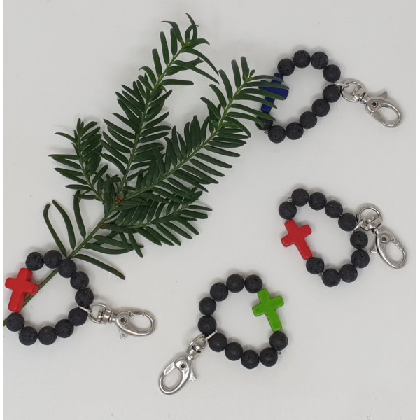 Dizainier porte-clés unique, céramique ou pierre de lave, croix nacre