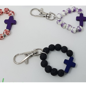 Dizainier porte-clés unique, céramique ou pierre de lave, croix nacre