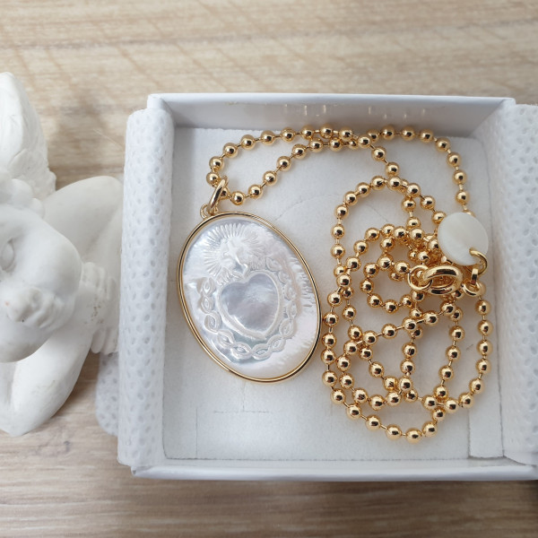 collier religieux saint esprit colombe nacre personnalisé